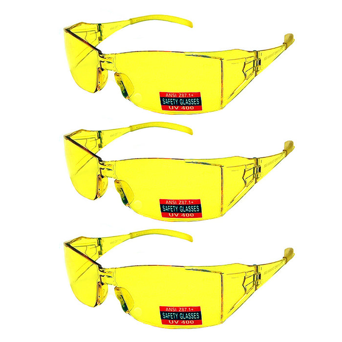 3 Pairs Yellow Lens Safety Glasses Flexible Protective Eyewear Night Driving UV