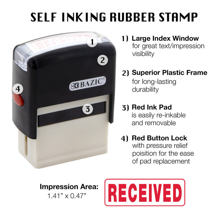 2 Pc Received Self Inking Rubber Stamp Red Ink Phrase Business Office Store Work