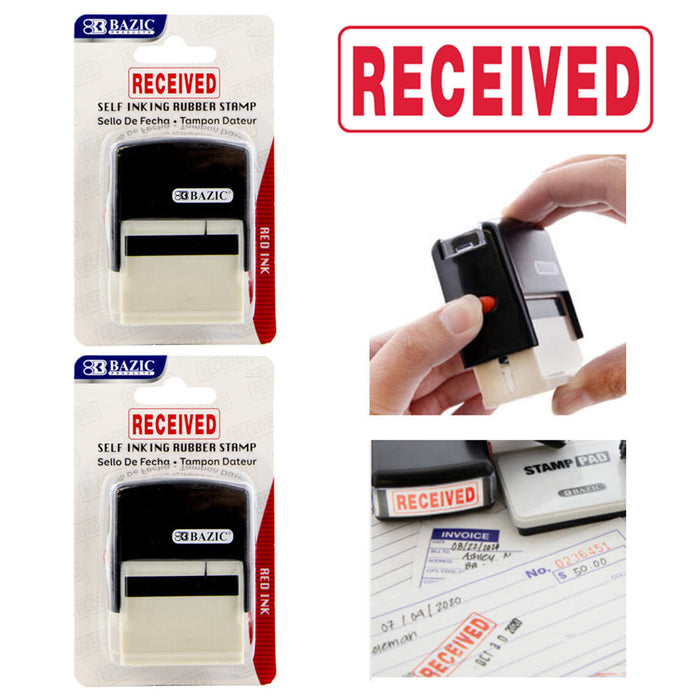 2 Pc Received Self Inking Rubber Stamp Red Ink Phrase Business Office Store Work