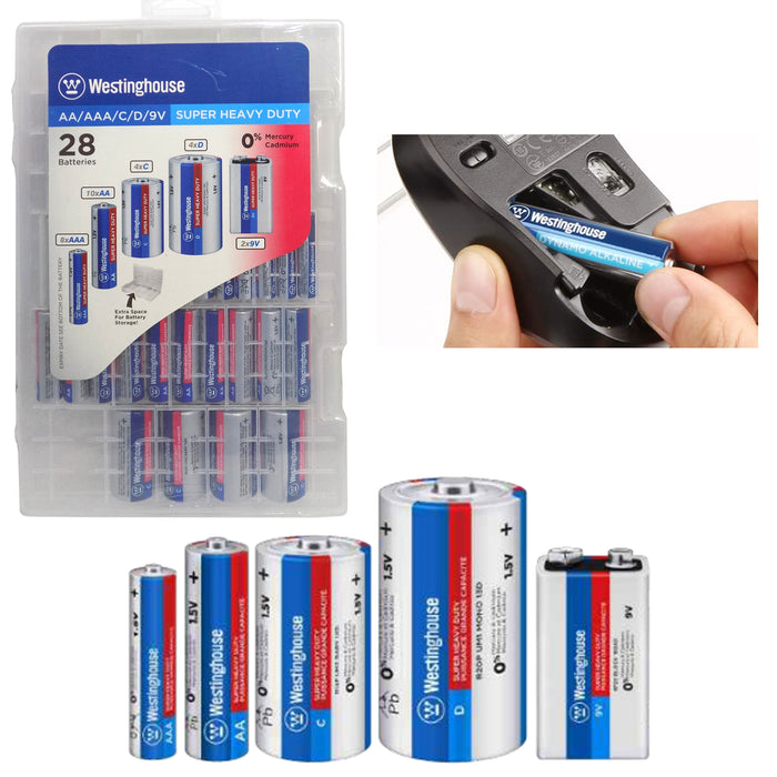 28 Pc Assorted Batteries AA Triple A C D 1.5V 9V Carbon Zinc Battery Toys Remote