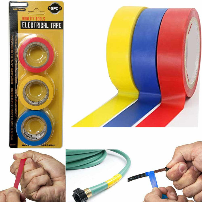 3pc Rolls Electrical Tape Wiring Harness Bright Colors Insulating Wires Adhesive