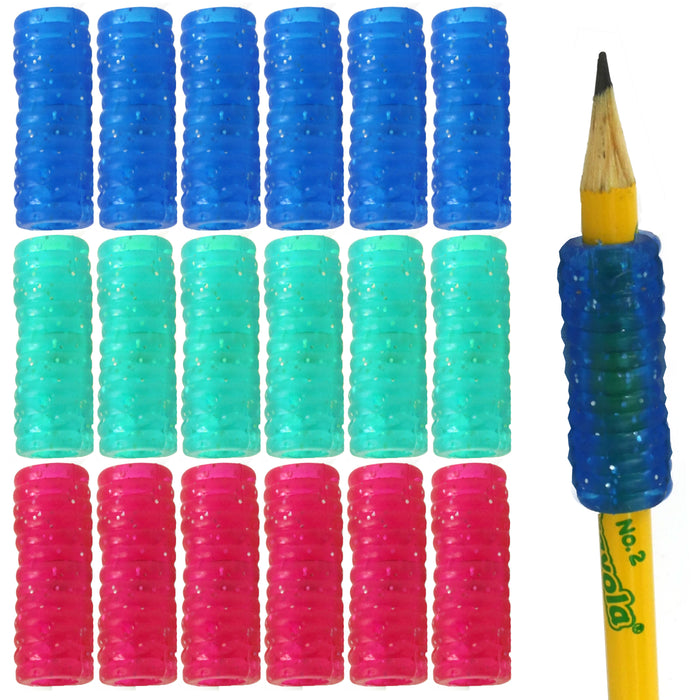 18 Pc Groovy Gel Pencil Grips Holder Pen Comfort Soft Children School Supplies
