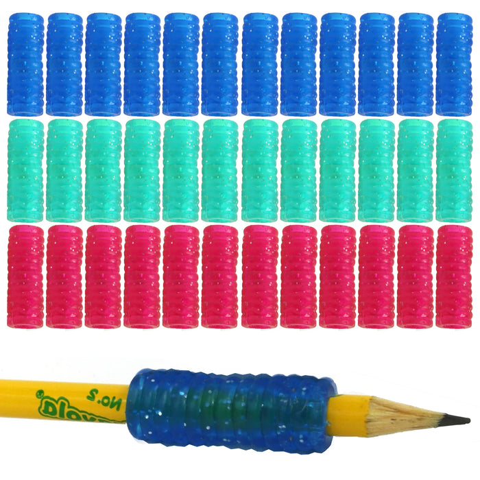 36 Ribbed Groovy Gel Pencil Grips Holder Pen Writing Comfort Kid School Supplies