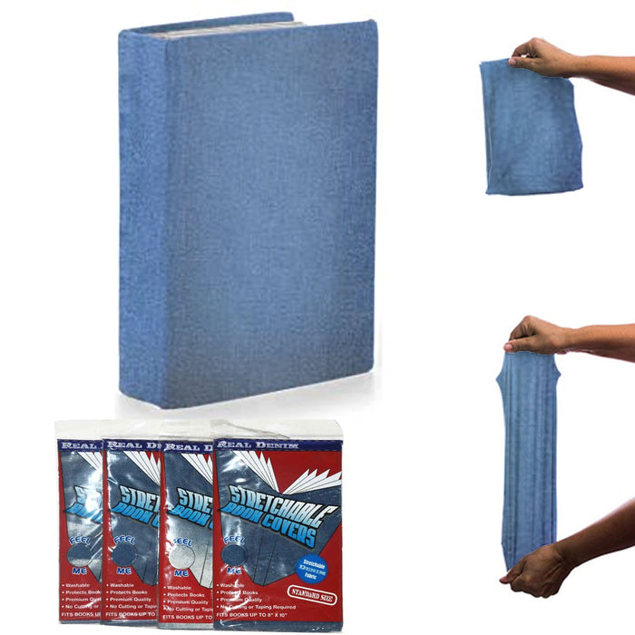 4 X Stretchable Book Covers Denim Fabric School College One Size Fits Most Books