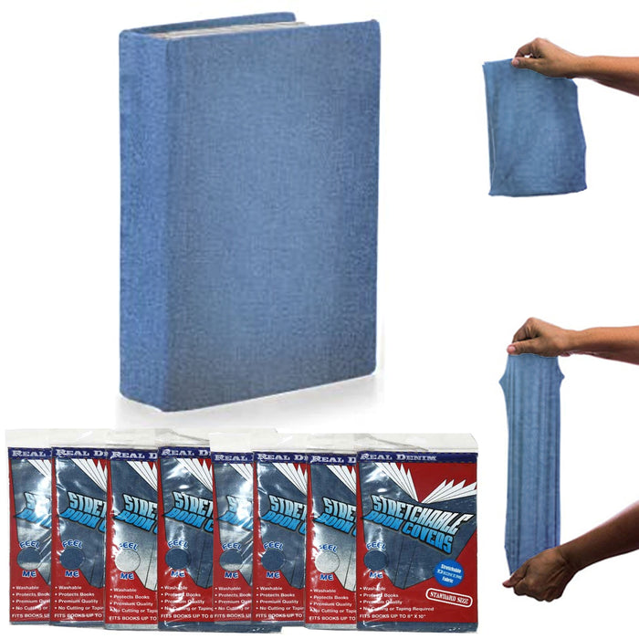 8 X Denim Fabric Stretchable Book Covers School One Size Fits Most Books Sleeve