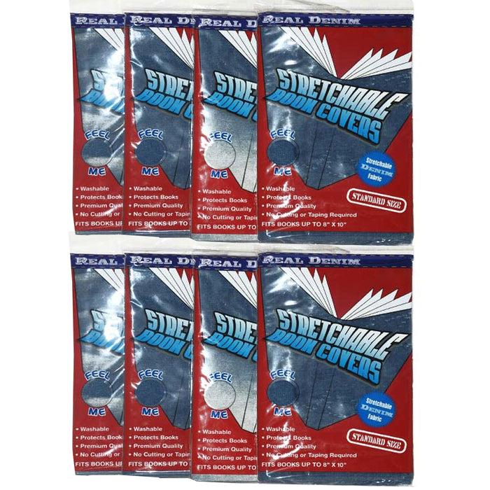 8 X Denim Fabric Stretchable Book Covers School One Size Fits Most Books Sleeve
