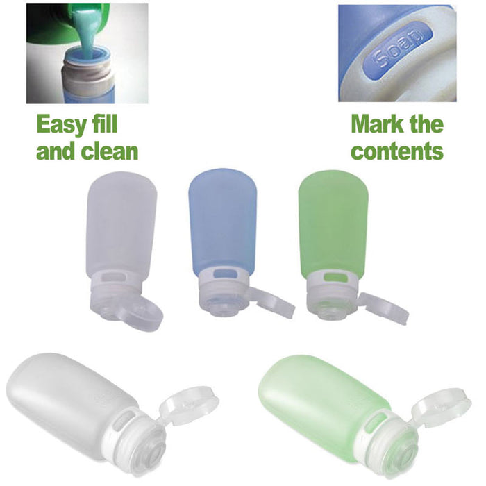 3 Travel Bottle Tubes 3oz Squeeze Silicone Leak Proof Container TSA Carry On Kit