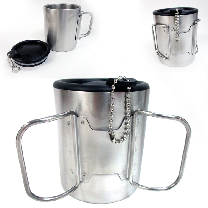 Travel Coffee Mug Stainless Steel Lid Tea Drink Tea Cup Handle Double Wall 10 Oz