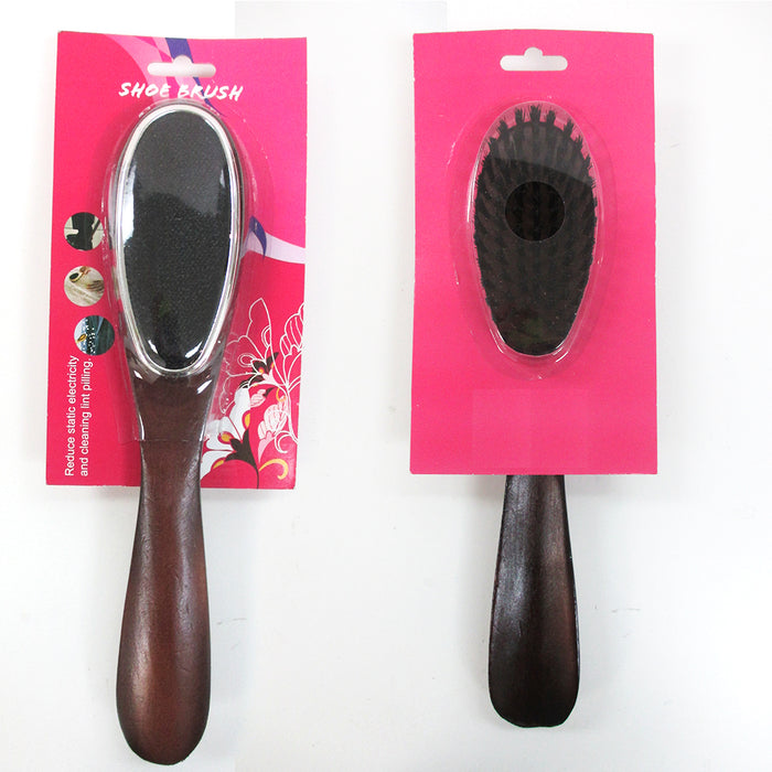 1 Wood Shoehorn Clothes Lint Brush Garment Care Sturdy Slip Men Women Shoe Horn