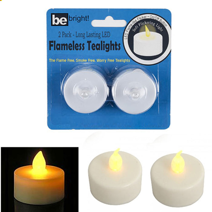 2 Flameless Tea Light Candles Christmas LED Flickering Battery Operated Tealight