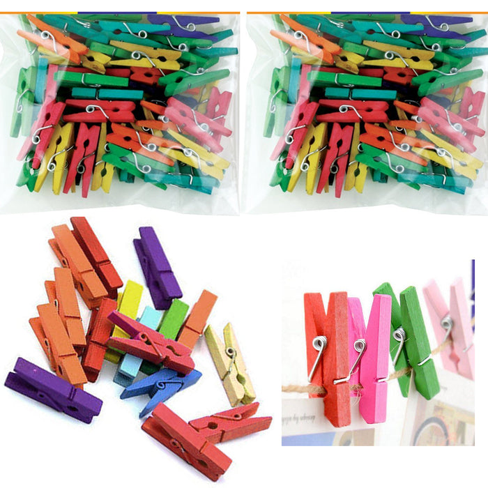 200Pcs Mini DIY Wooden Clothes Photo Paper Pegs Clothespin Cards Craft Clips New