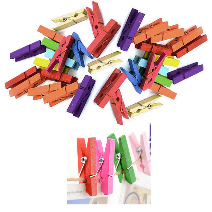 200 Mini Craft Clothespins Wood 1" Small Arts Paper Multi Color Tan Clothes Pins