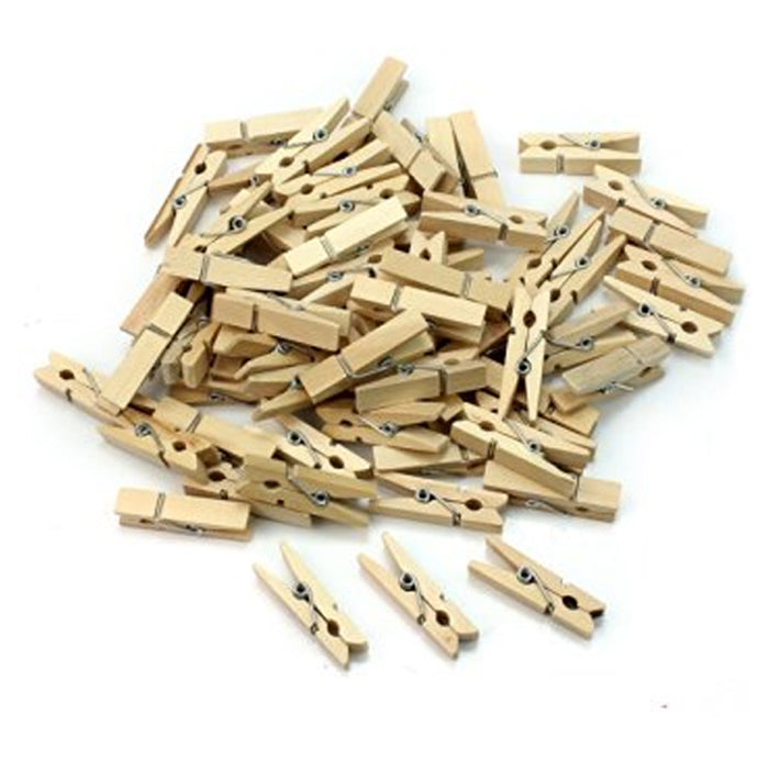 200 Mini Craft Clothespins Wood 1" Small Arts Paper Photo Tan Color Clothes Pins