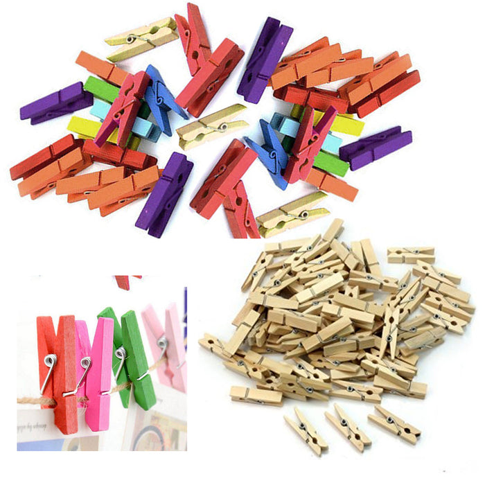 AllTopBargains 200 Mini Craft Clothespins Wood 1 Small Arts Paper Multi Color Tan Clothes Pins
