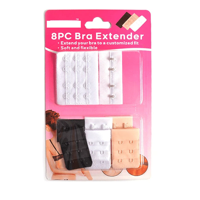 8 Pc Bra Extender Strap Extension Hooks Back Adjustable Assorted Sizes 3 Colors