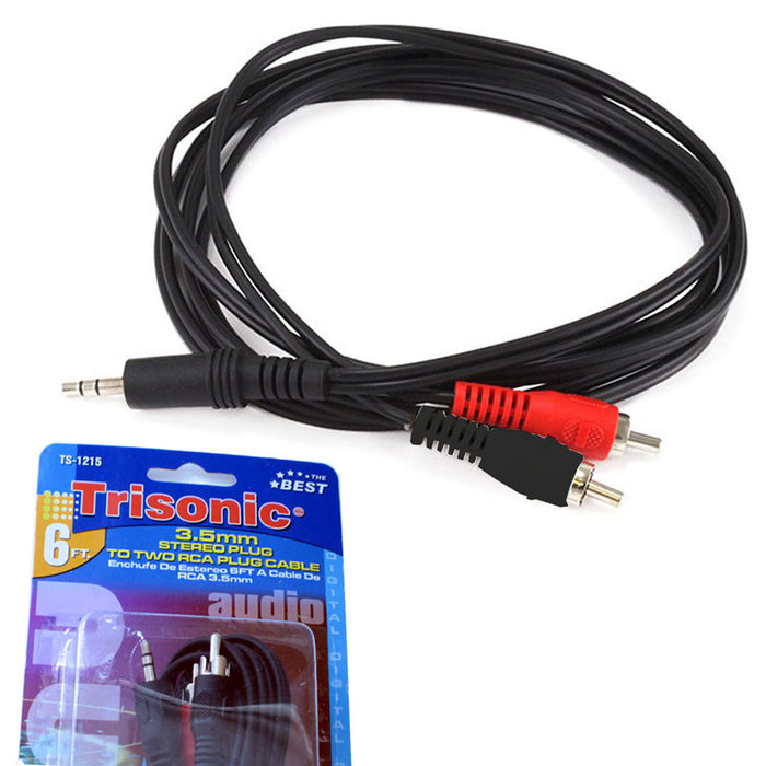 6 FT 3.5mm Aux Male Jack to AV 2 RCA Stereo Music Audio Cable MP3 iPod Phone New
