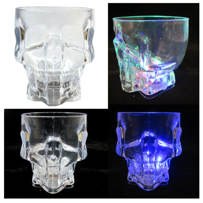 4 pcs Plastic Skull Shot Glasses Color Flashing LED Light Up Drink Party Supply
