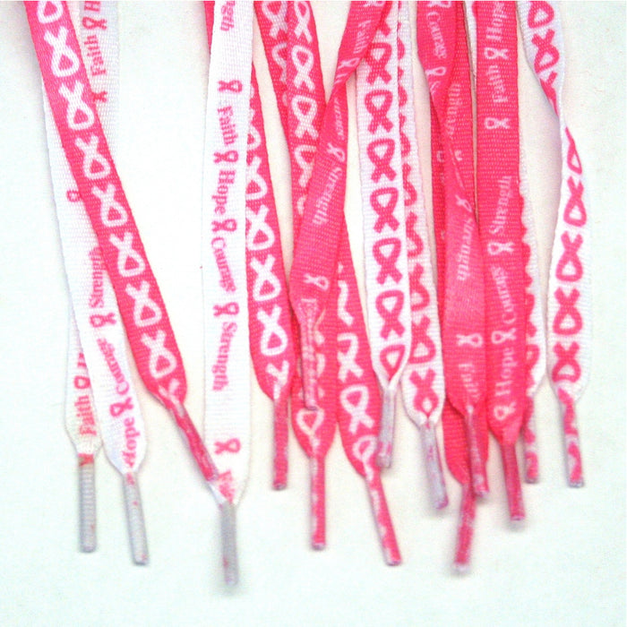 4 Pair Breast Cancer Awareness Shoe Laces Strings Pink Ribbon Hope Walk Shoelace