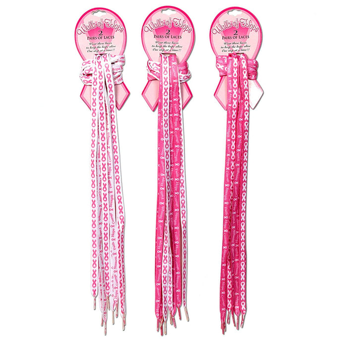 2 Pair Breast Cancer Awareness Shoe Laces Strings Pink Ribbon Hope Walk Shoelace