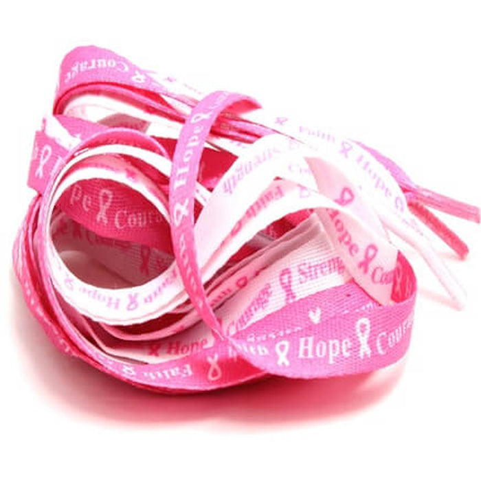 4 Pair Breast Cancer Awareness Shoe Laces Strings Pink Ribbon Hope Walk Shoelace