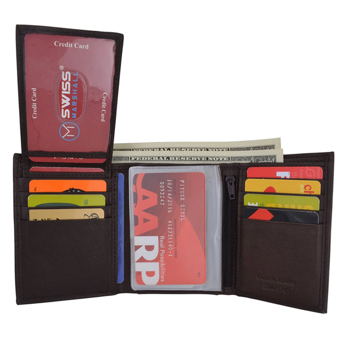 Mens RFID Blocking Wallet Premium Cow Napa Leather Classic Trifold ID Card Black