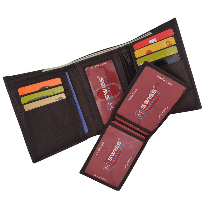 Mens RFID Blocking Wallet Premium Cow Napa Leather Classic Trifold ID Card Black