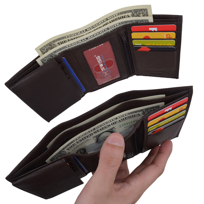 Mens RFID Blocking Wallet Premium Cow Napa Leather Classic Trifold ID Card Black