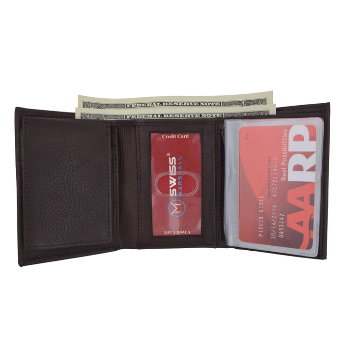 Mens RFID Blocking Wallet Premium Cow Napa Leather Classic Trifold ID Card Black