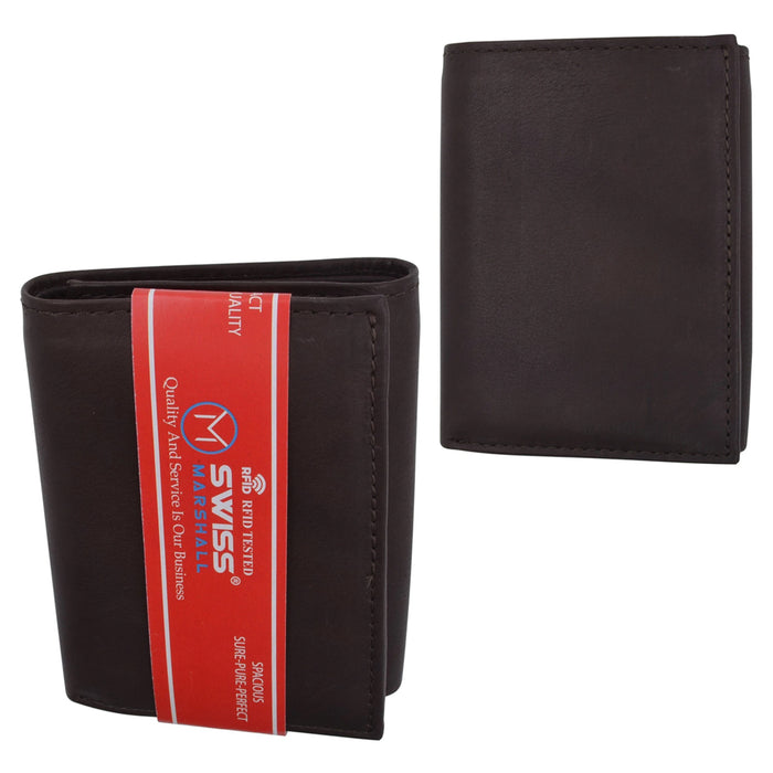 Mens RFID Blocking Wallet Premium Cow Napa Leather Classic Trifold ID Card Black