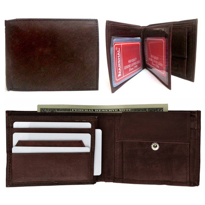 Mens Genuine Leather Wallet Bifold ID Window Credit Card Slot Bill Holder Brown