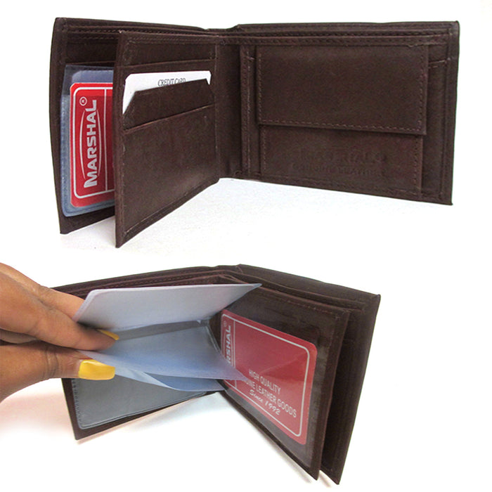 Mens Genuine Leather Wallet Bifold ID Window Credit Card Slot Bill Holder Brown
