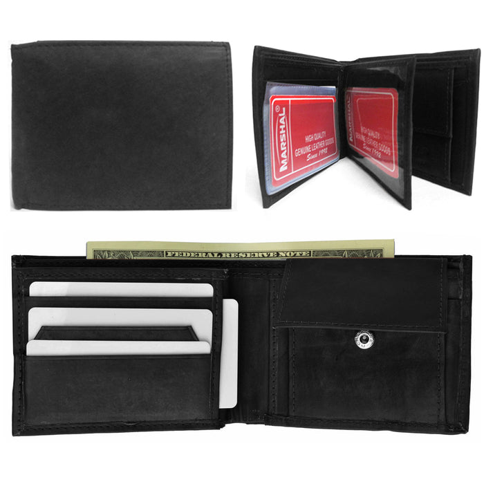 Mens Genuine Leather Wallet Bifold ID Window Credit Card Slot Bill Holder Black