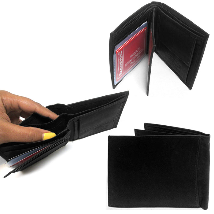 Mens Genuine Leather Wallet Bifold ID Window Credit Card Slot Bill Holder Black