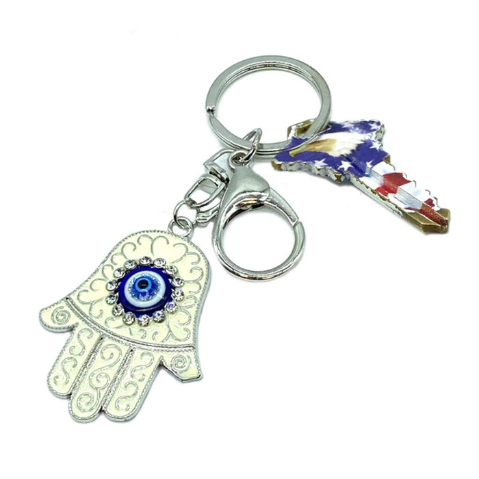 Fatima Charm Hamsa Hand Evil Eye Keychain Lucky Protection Kabbalah Key Holder