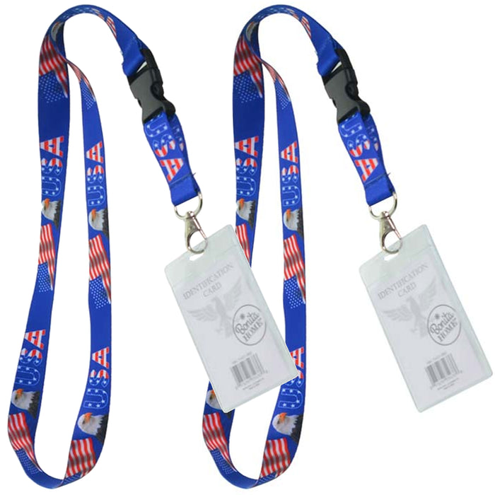 2 X Patriotic USA Flag Eagle Lanyard ID Name Badge Holder Clear Vertical License