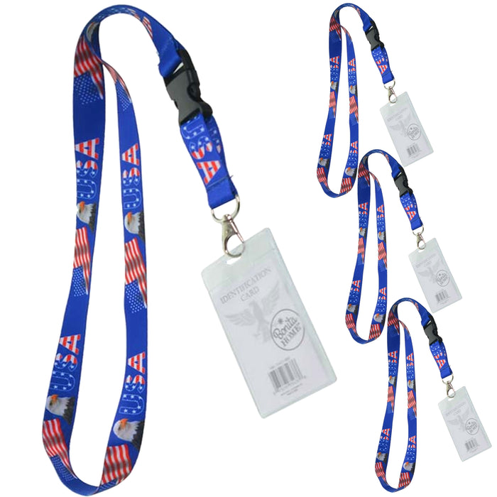4 X USA Flag Eagle Lanyard ID Badge Holder America Patriotic Name Badge Holder