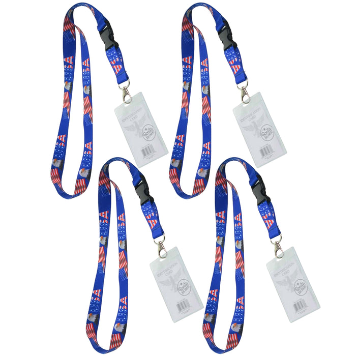 4 X USA Flag Eagle Lanyard ID Badge Holder America Patriotic Name Badge Holder