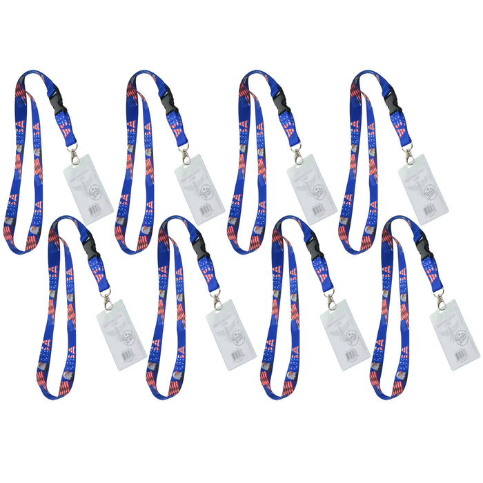 8 Pc Heavy Duty ID Name Badge Holder Lanyard USA Flag Eagle America Patriotic