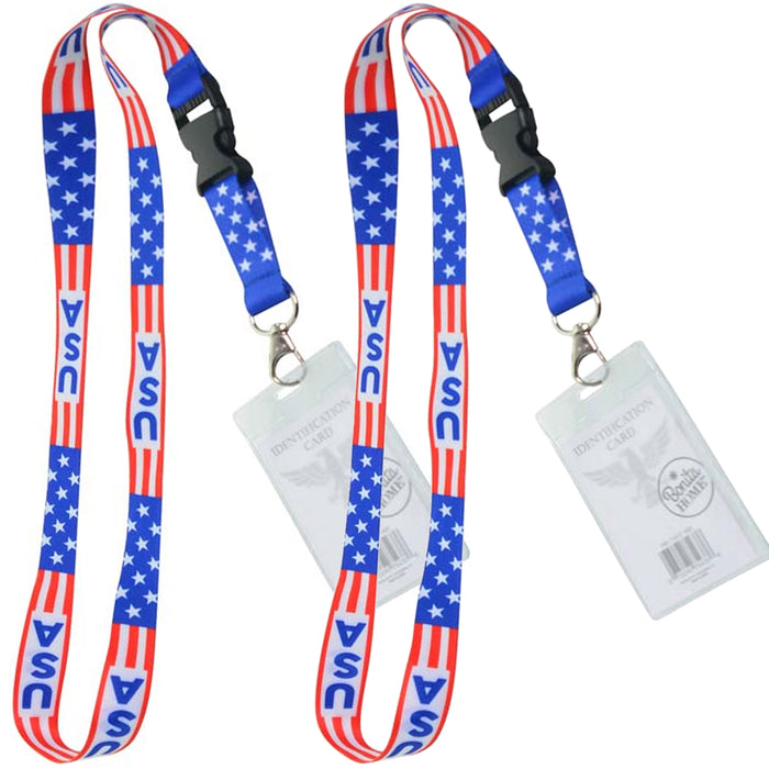2 Patriotic USA Flag Lanyard ID Name Badge Holder Clear Vertical License America