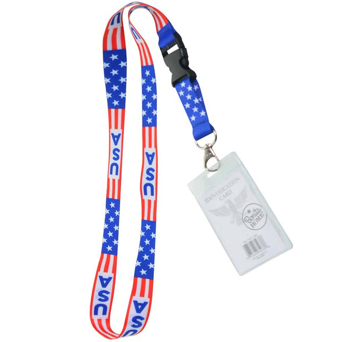 2 Patriotic USA Flag Lanyard ID Name Badge Holder Clear Vertical License America