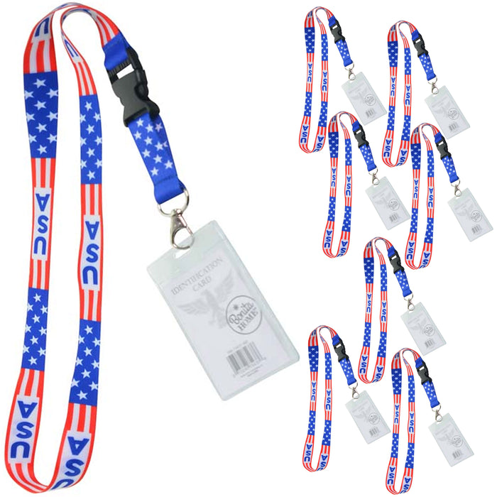 8 ID Badge Holder Work Lanyard Necklace Card Neck Strap USA Flag Patriotic 4X2.5