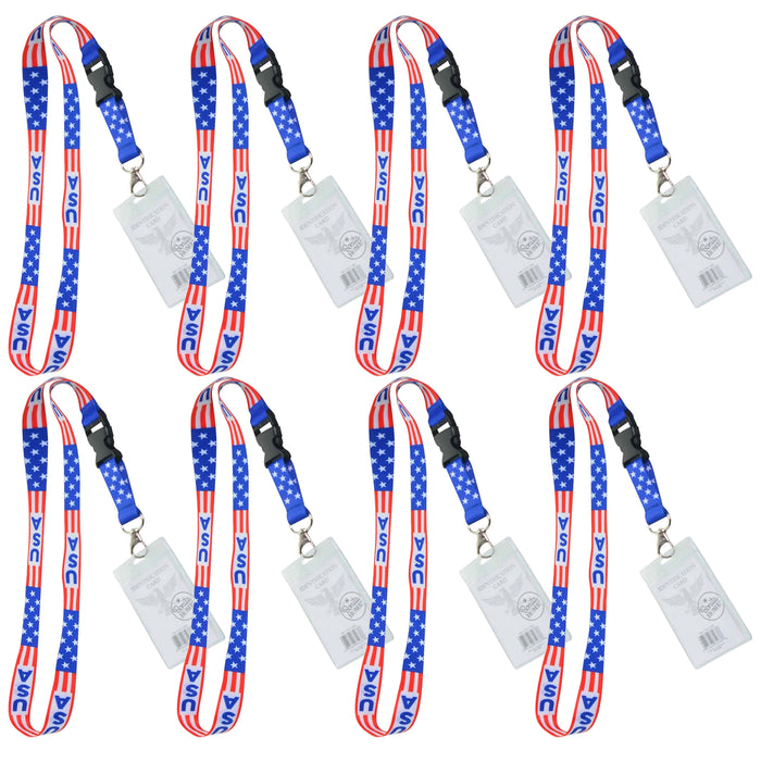 8 ID Badge Holder Work Lanyard Necklace Card Neck Strap USA Flag Patriotic 4X2.5
