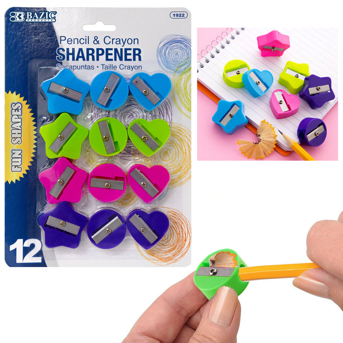 12 Pc Pencil Crayon Sharpener Handheld Manual Fun Shapes Colors School Supplies