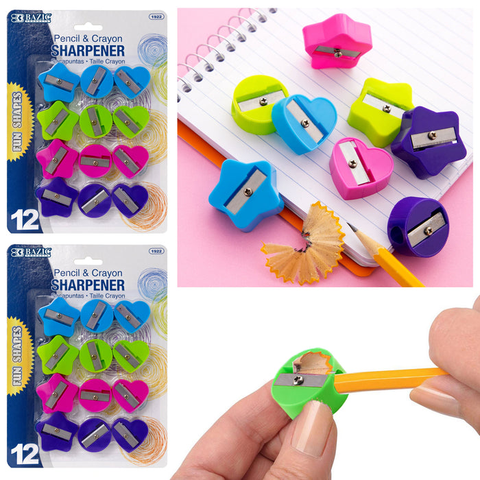 24 Pc Handheld Pencil Crayon Sharpener Manual Fun School Supplies Shapes Colors