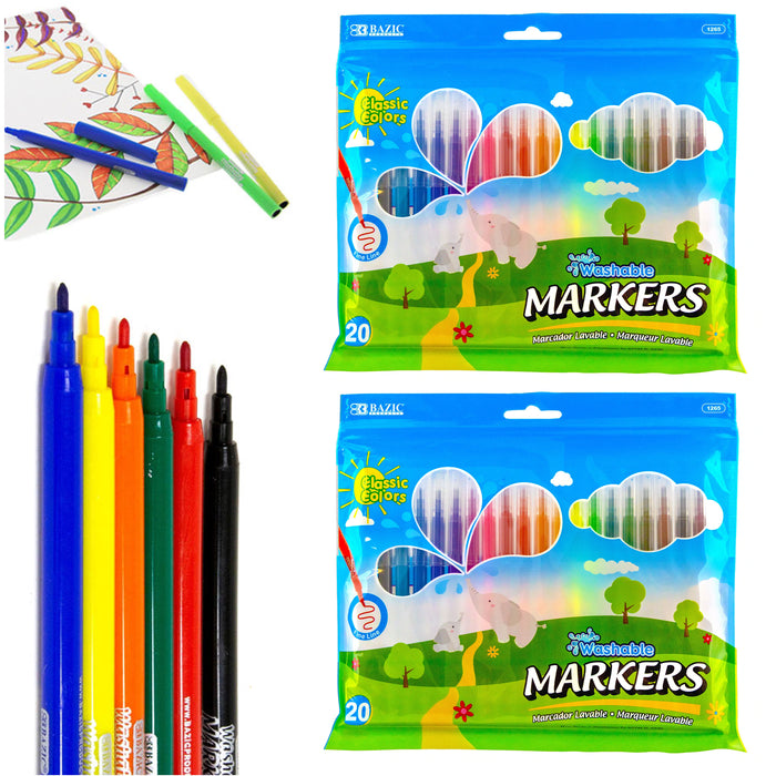 40 Pc Washable Markers Colors Fine Point Coloring Books Art School Drawing Sets