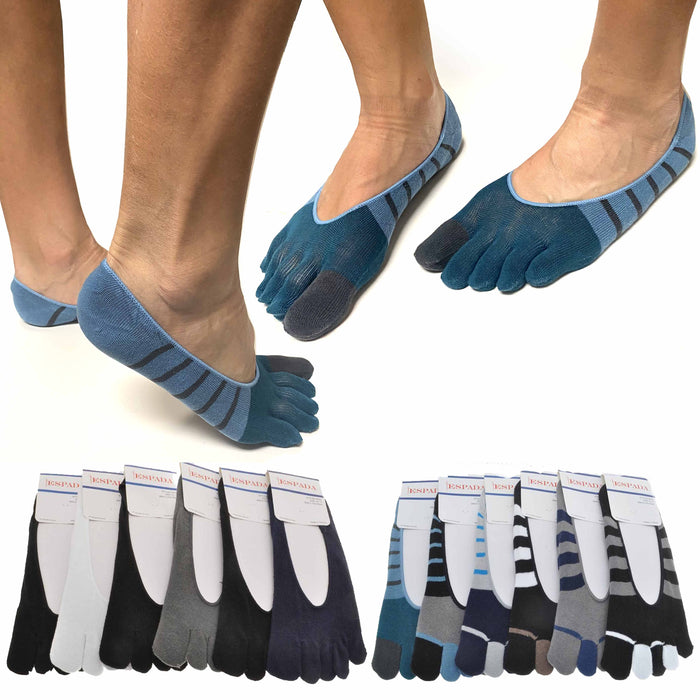 6 Pack Men Cotton Low Cut Toe Socks 5 Finger No Show Invisible Sports Run 10-13