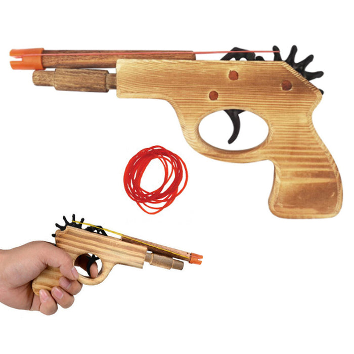 1 Pc Wooden Pistol Toy Rubber Band Gun Shooter Kids Cowboy Classic Antique Gift