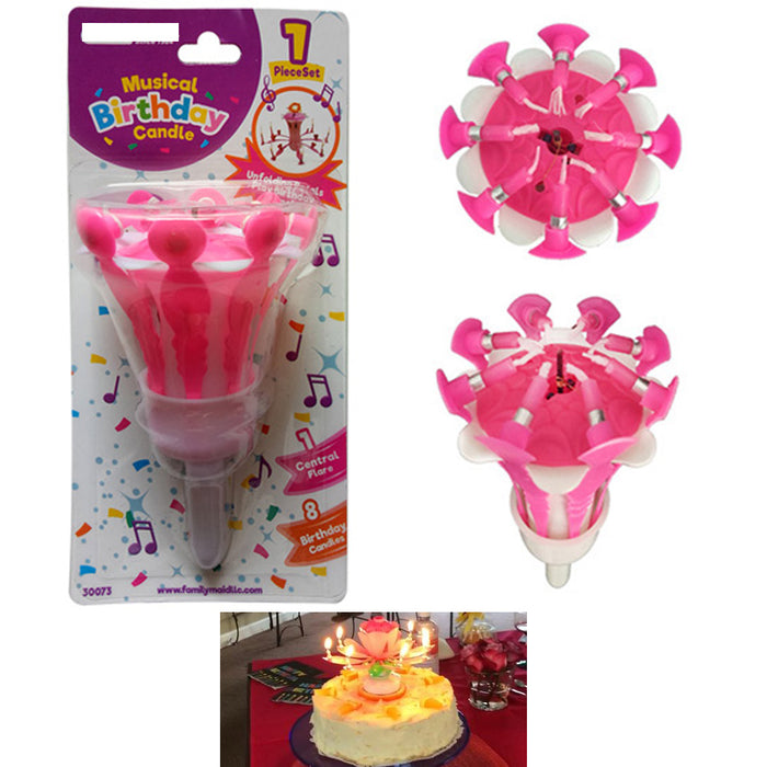 1 Pc Musical Birthday Candle Flower Lotus Cake Topper Decor Song Music Party