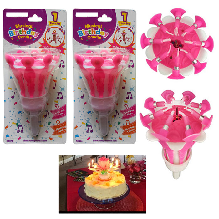 2 Pc Musical Birthday Candle Flower Lotus Cake Topper Decor Song Music Party