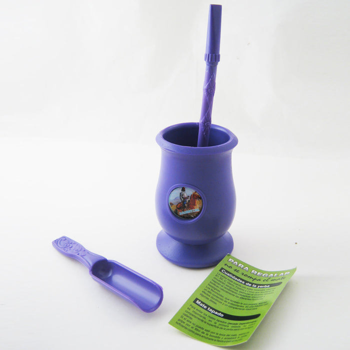 ARGENTINA MATE GOURD YERBA PLASTIC TEA CUP WITH STRAW BOMBILLA KIT GIFT 9334 PUR